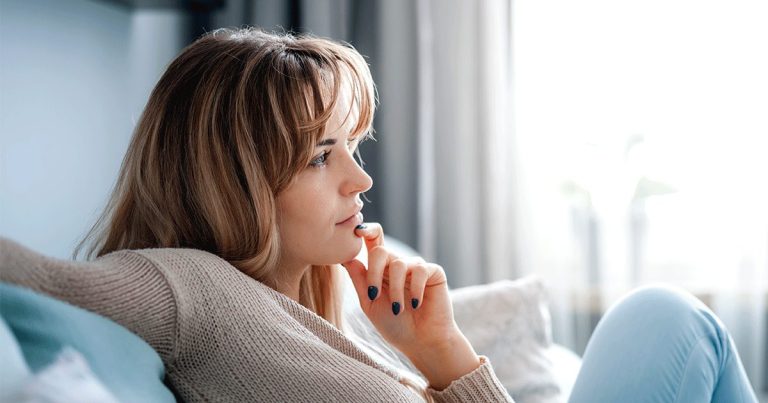 Woman looking anxious about childbirth